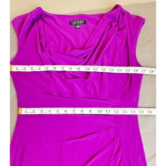 ❌SOLD❌Lauren Ralph Lauren Bright Magenta Pink Cowl Neck Ruched  Dress Size 8 - Picture 12 of 15